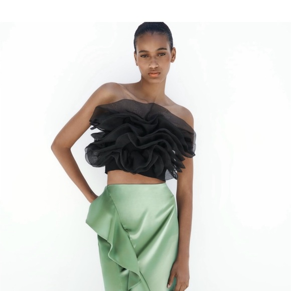 Zara top bandeau tulle black cropped blouse - Picture 9 of 9